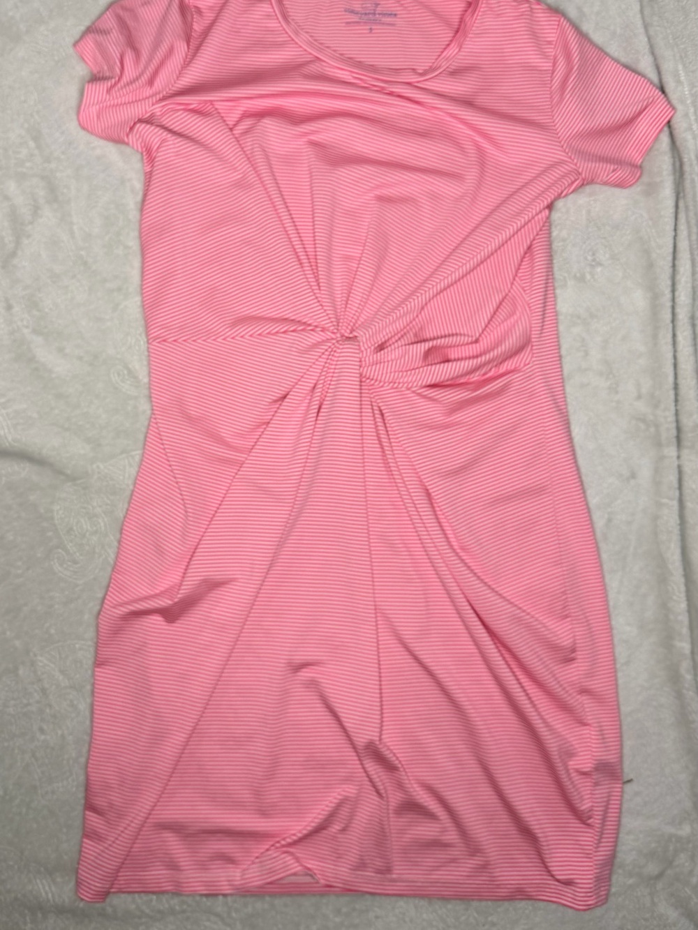 Vineyard Vines Pink & White Striped Knot-Front Mini Dress